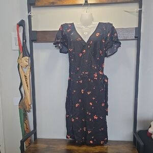 Universal Thread Black Dress with Red Floral Pattern